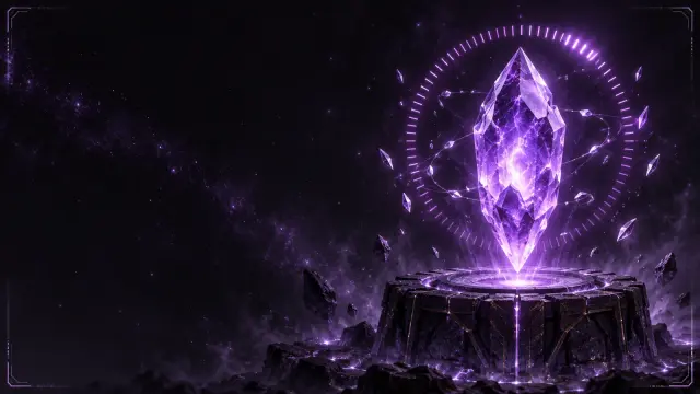 Violet summon crystal with a nearly complete progress ring on a dark background