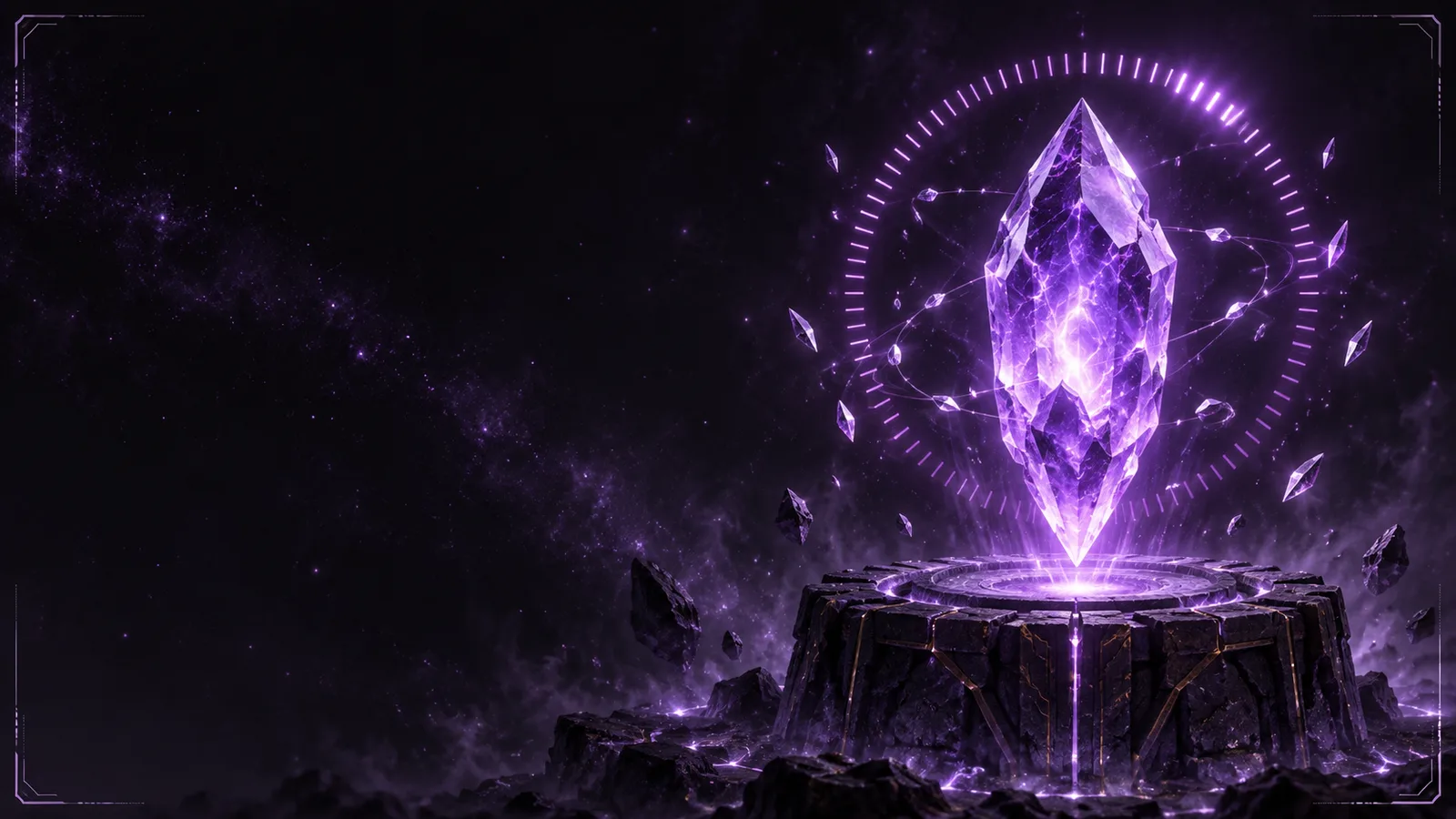 Violet summon crystal with a nearly complete progress ring on a dark background